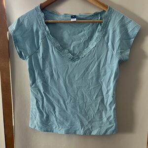 Old Navy Light Blue Lace Trim Tee